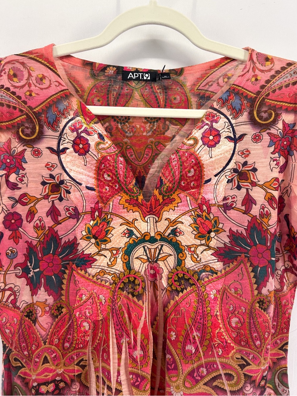 Apt. 9 Pink Paisley Floral V-Neck Short Sleeve Top Medium Y2K Style Boho Fairy - Picture 2 of 8